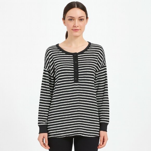 Heimish USA Women's Black White Striped long  Sleeve Pullover Top Size M N… - Picture 1 of 4